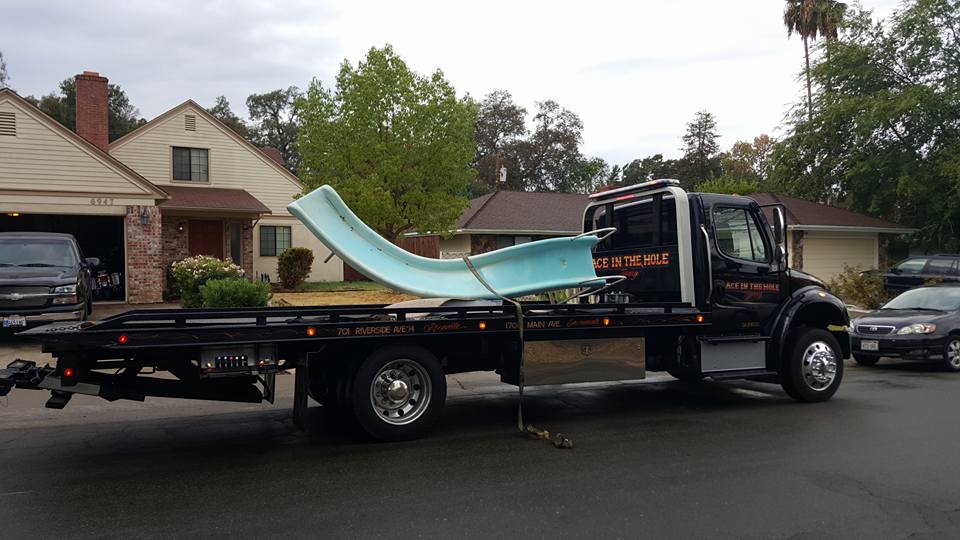 The swimming party wouldn't be the same without a slide. So, it's Rocklin Ace Towing to the rescue! Part of being the best towing company in Rocklin is being flexible when our customers have a unique request. There are probably some things we can't tow, but we haven't found one yet. If you want a towing company that is not only good, but also creative, call Rocklin Ace Towing.