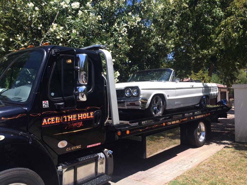 Rocklin Ace Towing has a fleet of tow trucks to handle every towing job. Great customer service in the towing business means being able to meet the needs of the customer, and Rocklin AceTowing has the equipment to handle even the lowest lowered Impala, like this one.